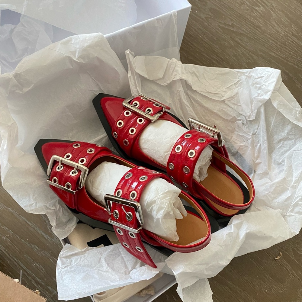 Red Buckle Strap Flats